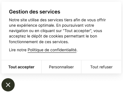 capture de la popup de paramétrage des cookies du site